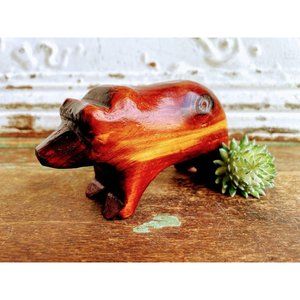 Vintage Carved Wood Bear Figurine Signed